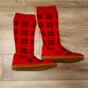 UGG ~Boots Women Sz 10 - Carly Red Plaid Knit w Red Suede Sheepskin - Vintage